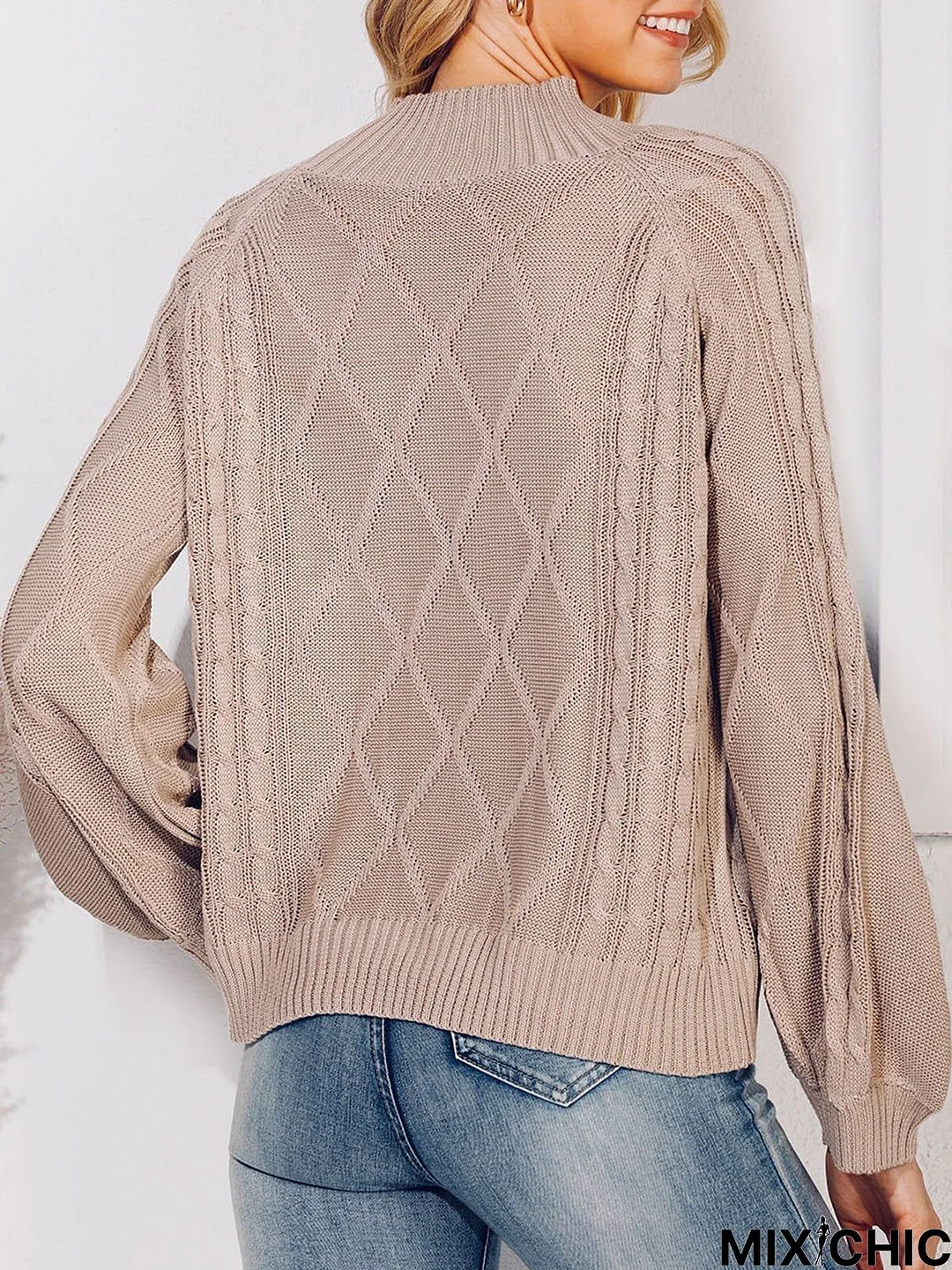 Balloon Sleeve Solid Sweater