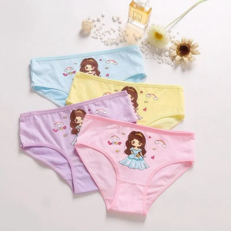 4 Pieces/Lot 2-12Y Children Underwear High Quality Cotton Girls Panties Cute Cat Pattern Kids Boxer Briefs Child Soft Girl Pants