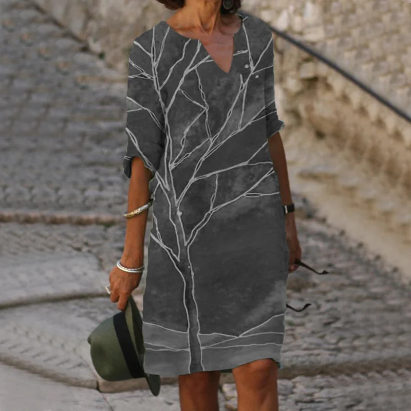 ⚡NEW SEASON⚡Casual V-Neck Print Loose Midi Dress