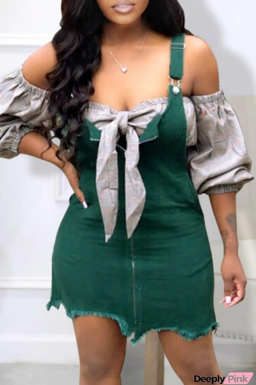 Green Casual Solid Backless Spaghetti Strap Sleeveless Regular Denim Dresses