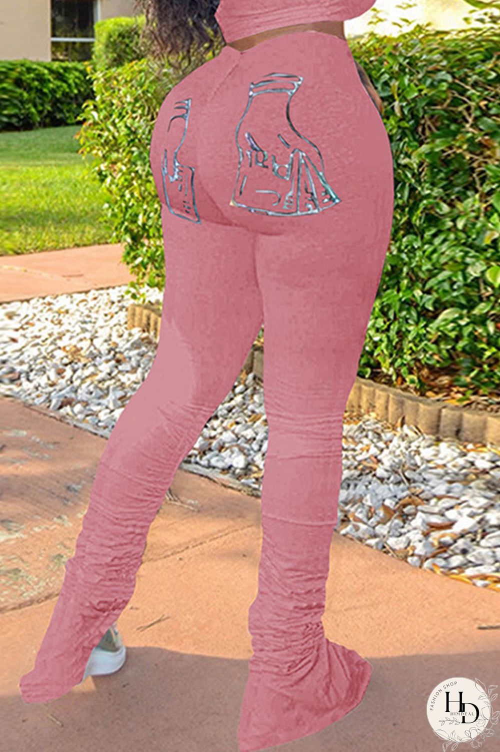 Black Casual Print Fold Boot Cut Bottoms