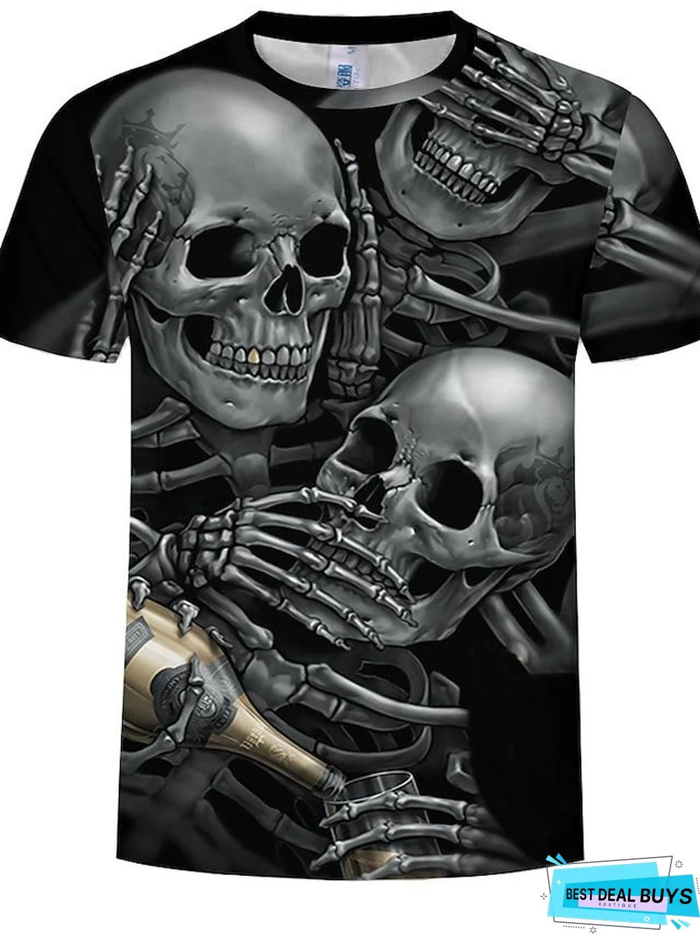 Men's Tee T-Shirt Graphic 3D Skull Print Short Sleeve Casual Tops Basic Designer Big and Tall Round Neck