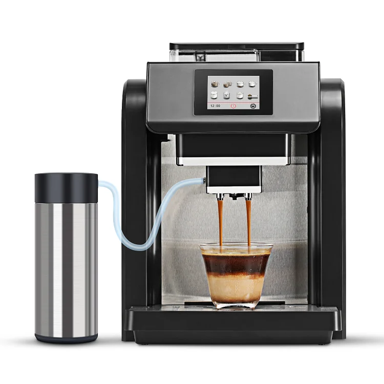Commercial coffee machines with grinder and milk frother