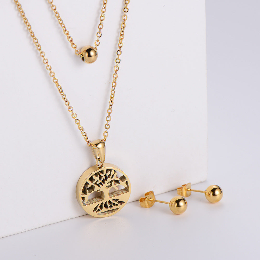 Women Minimalist Cross Crown Pearl Eye Butterfly Crown Titanium Steel Necklaces2