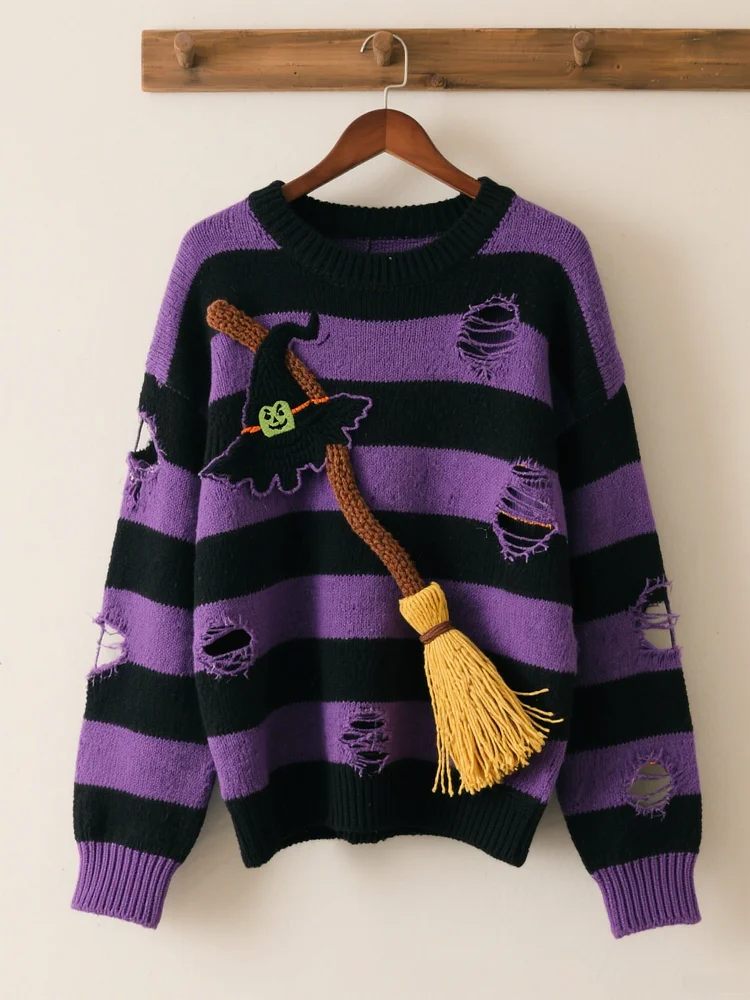 Halloween Contrast Patch Comfort Knitted Sweater