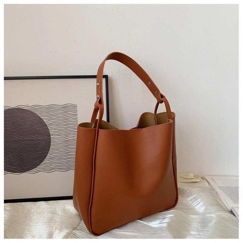 Vintage Bucket Bag New Trendy Internet Celebrity Popular Shoulder Bag Korean Style Fashionable Solid Color Large Capacity Women's Bag