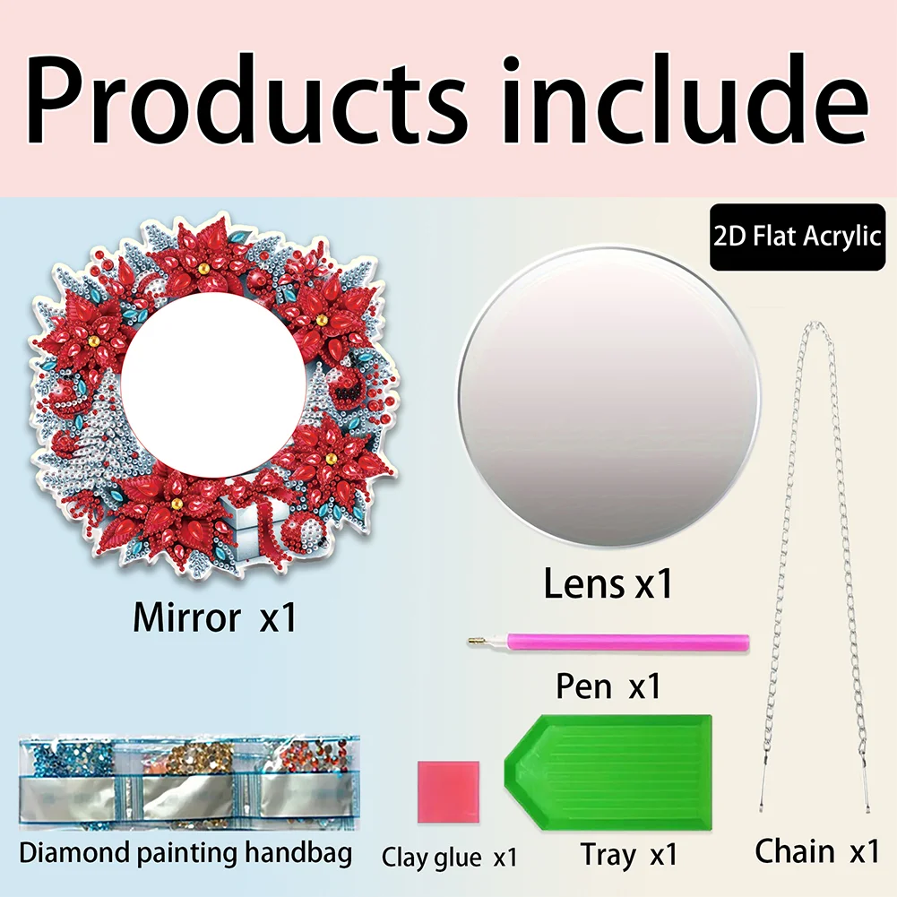 Christmas Flowers DIY Diamond Painting Mirror Kit Diamond Art Makeup Mirror