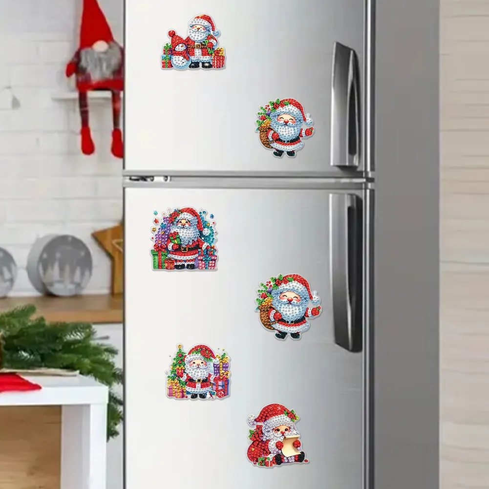 6PCS 2D Flat Xmas DIY Crystal Refrigerator Magnet for Home Decor (Santa Claus)