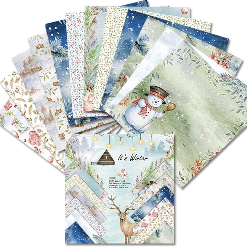 24 Sheets 6"X6" Christmas Patterned Paper Pad Scrapbooking Paper Pack Handmade Craft Paper Craft Background Pad Card PA2011
