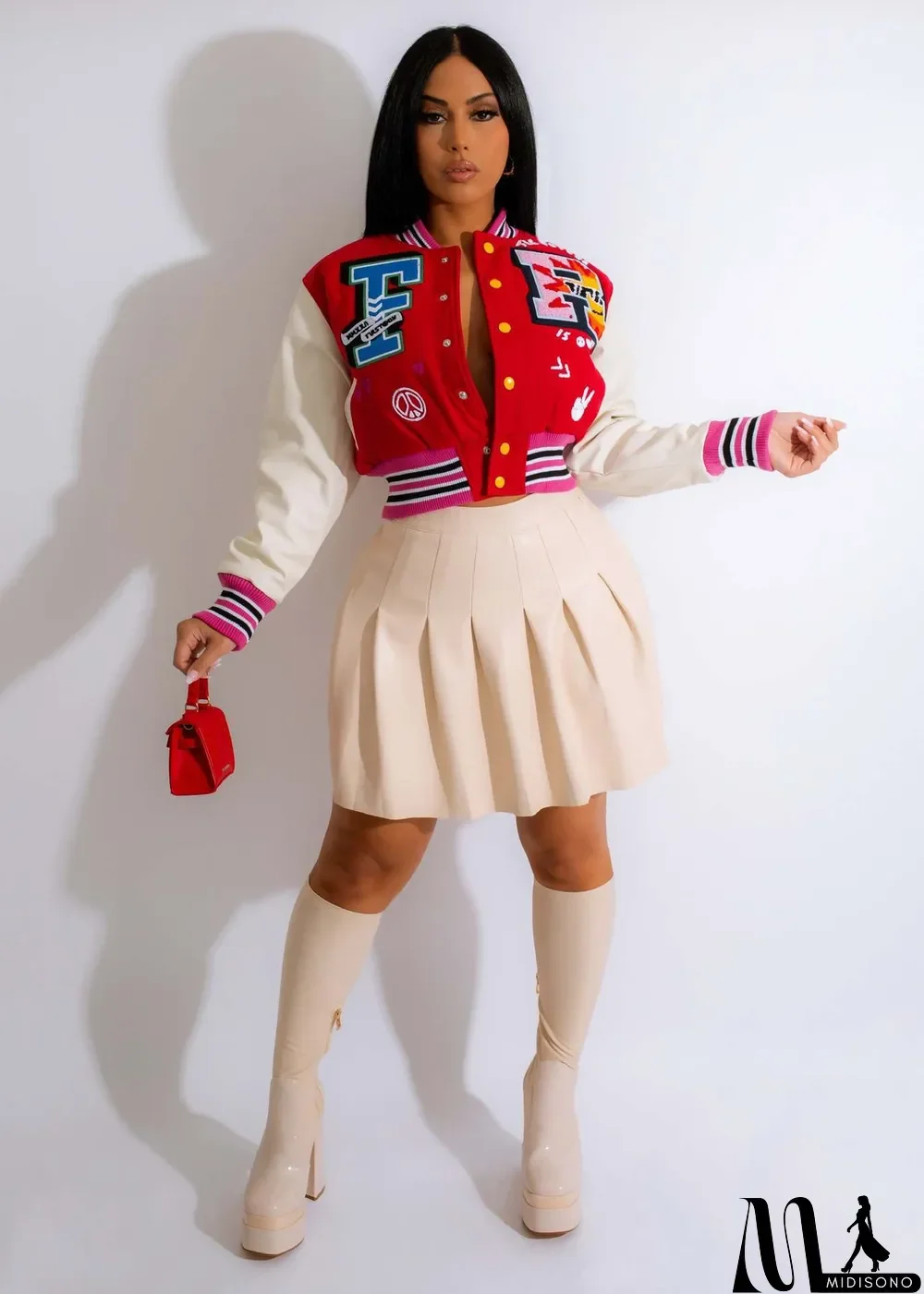 MidiSono - Fashion Casual Print Baseball Jacket