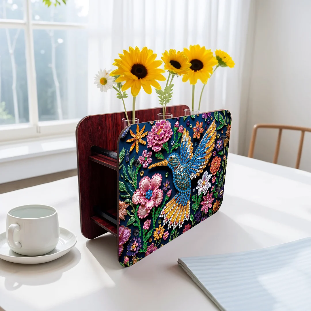 Hummingbird DIY Flower Vase Wooden Double Sided Desktop Diamond Art Kit Decor