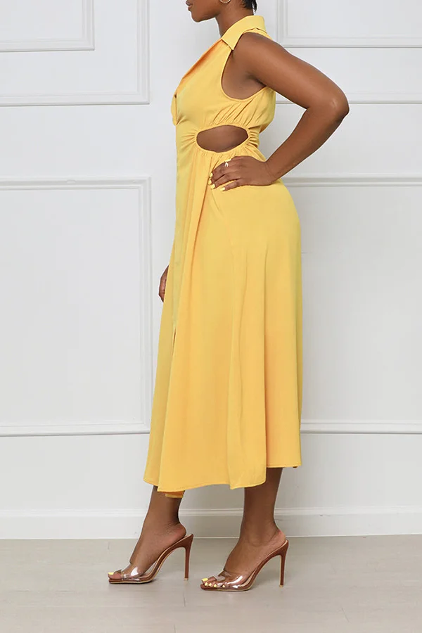 Lapel Cutout Fork-opening Dress