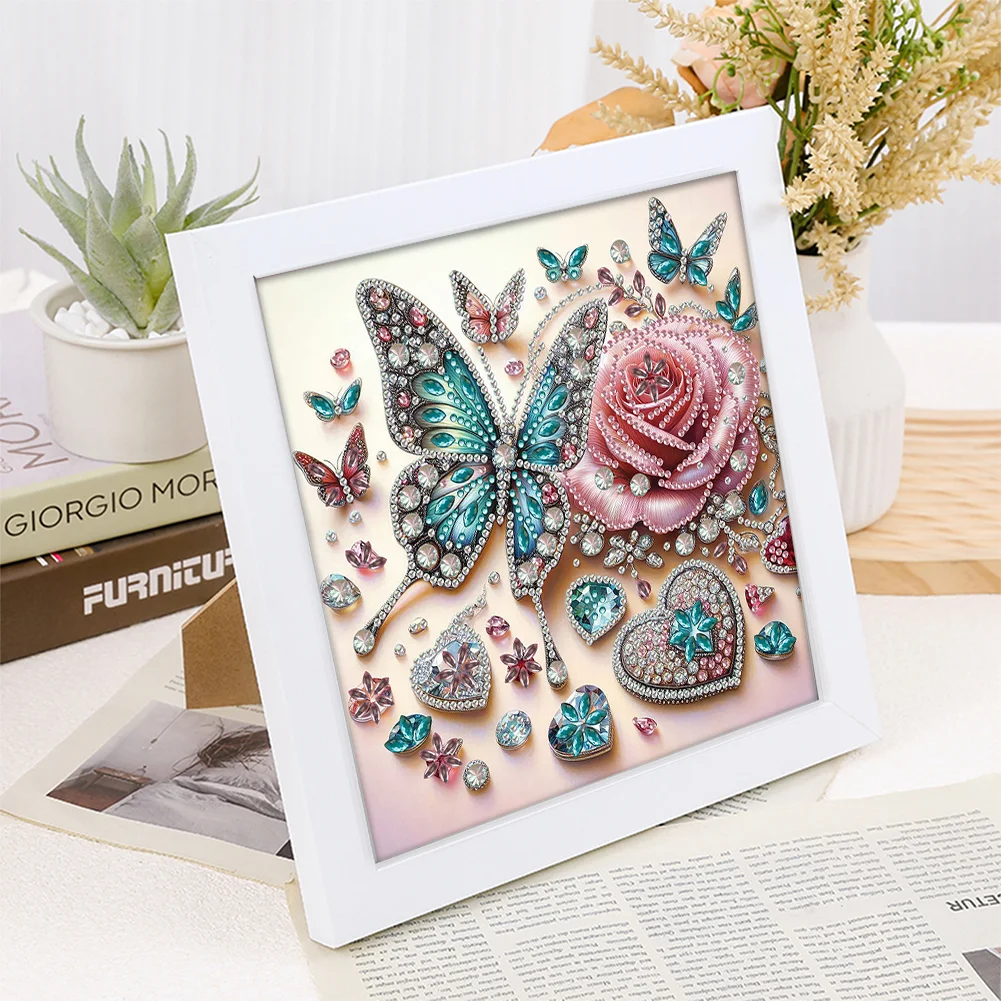 5D DIY Partial Special Shaped Drill Diamond Painting Kit Rose Decor 19.2x19.2cm【With Frame】