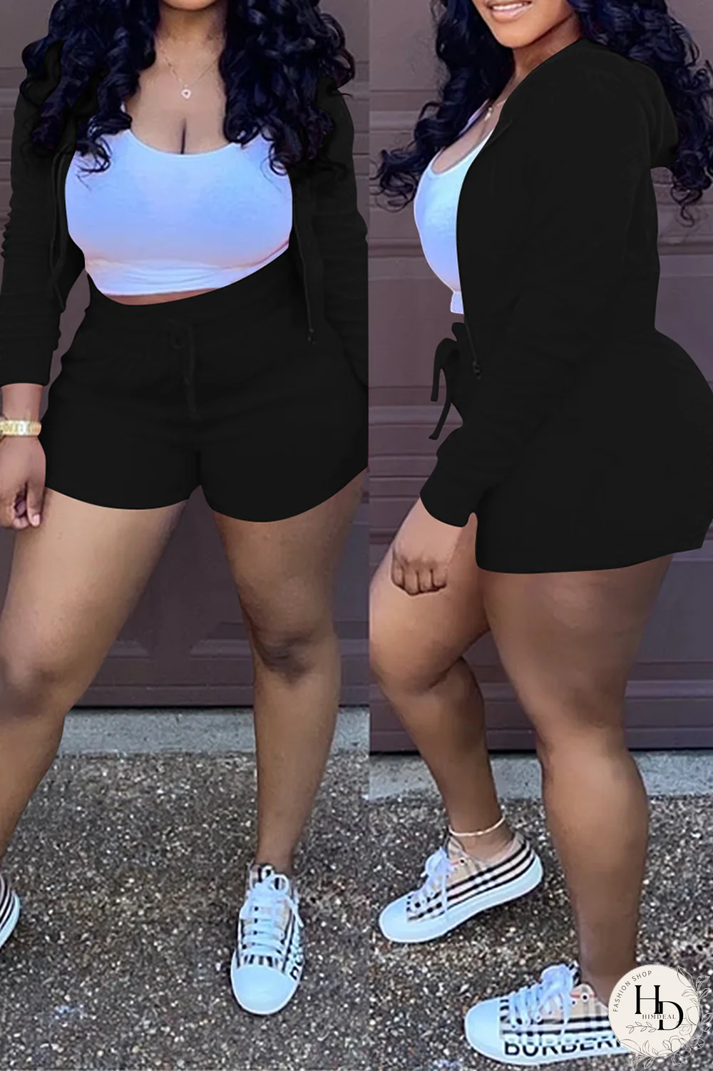 Rose Red Casual Solid Split Joint Hooded Collar Long Sleeve Two Pieces