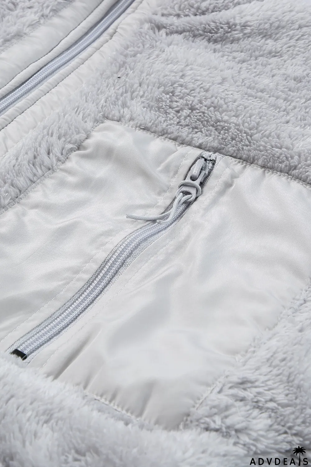 Zip Up Sherpa Coat With Pocket