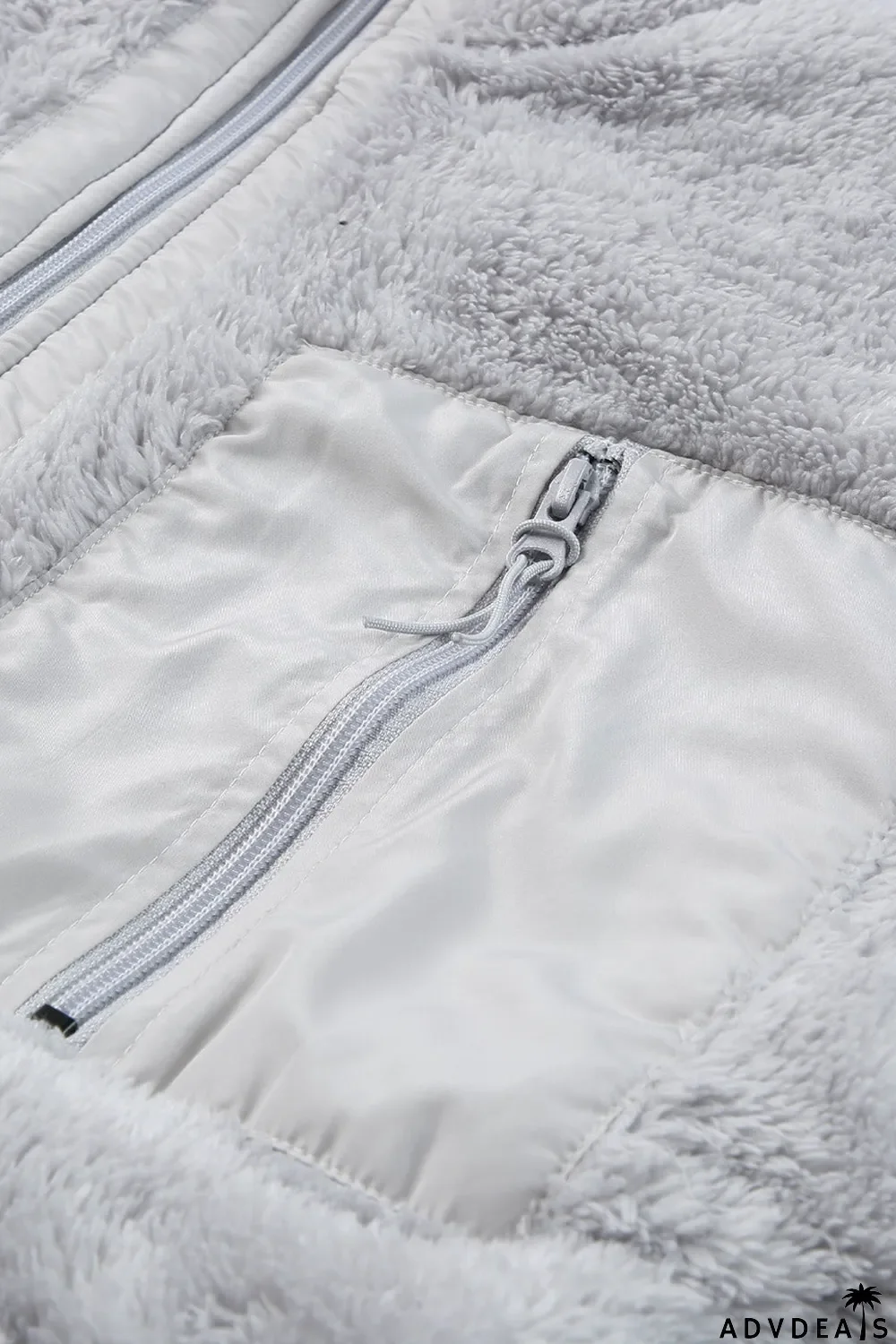 Zip Up Sherpa Coat With Pocket