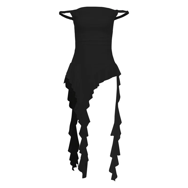 Ueong Ueong Summer Women's Solid Color Slim Street Fashion One-Word Collar Sleeveless Dress
