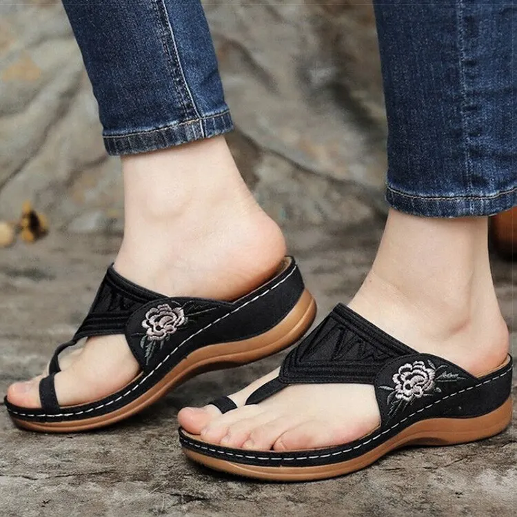 Women Sandals New Women Heels Sandals Bohemia Summer Shoes Flower Woman Flip Flops Beach Sandalias Mujer Wedges Shoes Female