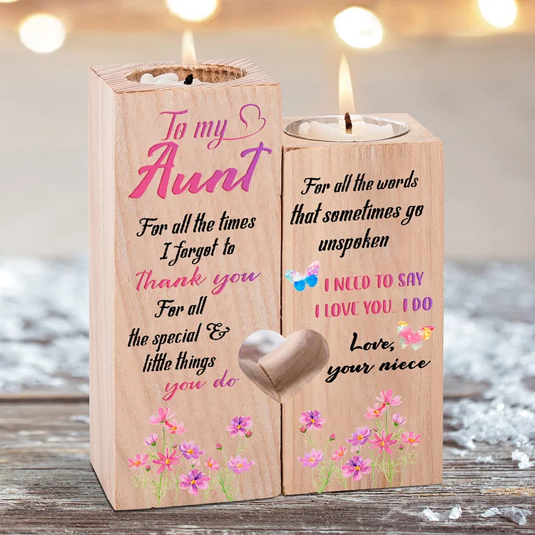 To My Aunt Flower Candlesticks-I Need To Say I Love You-Wooden Candle Holder For Auntie