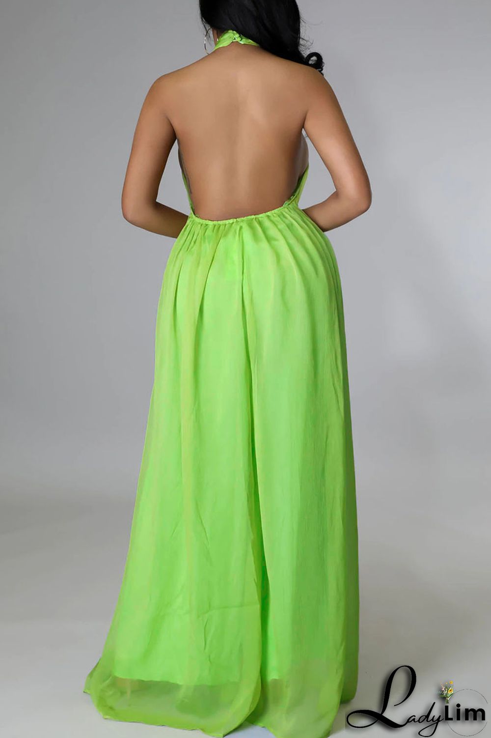 Yellow Elegant Solid Patchwork Backless Halter Straight Jumpsuits