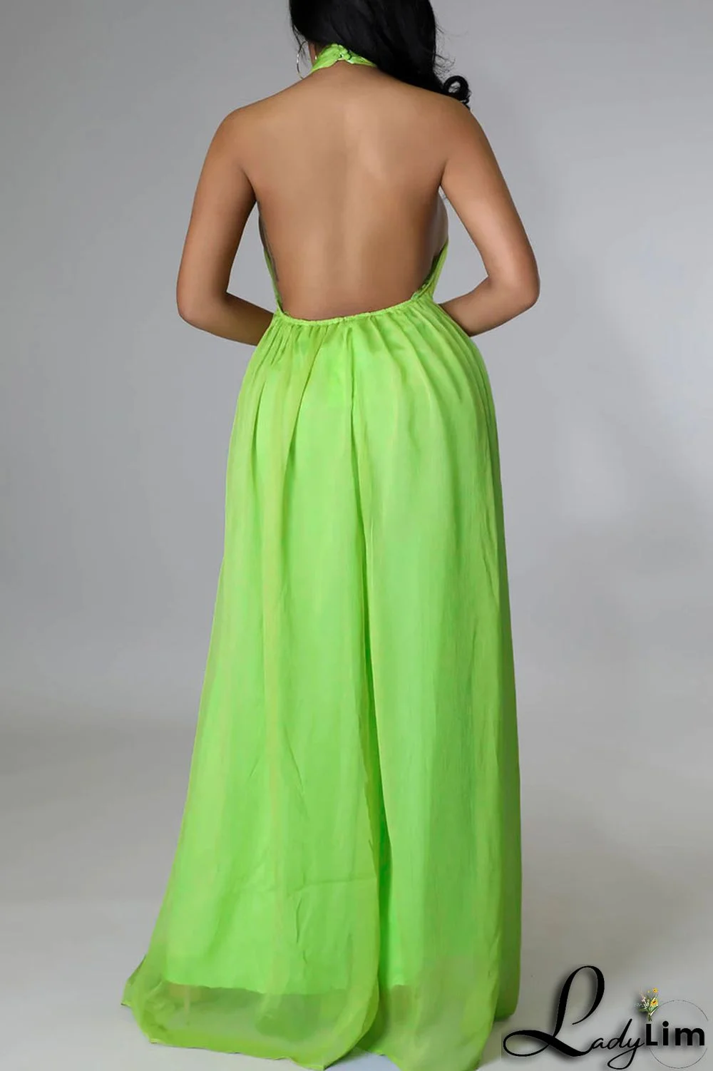 Yellow Elegant Solid Patchwork Backless Halter Straight Jumpsuits