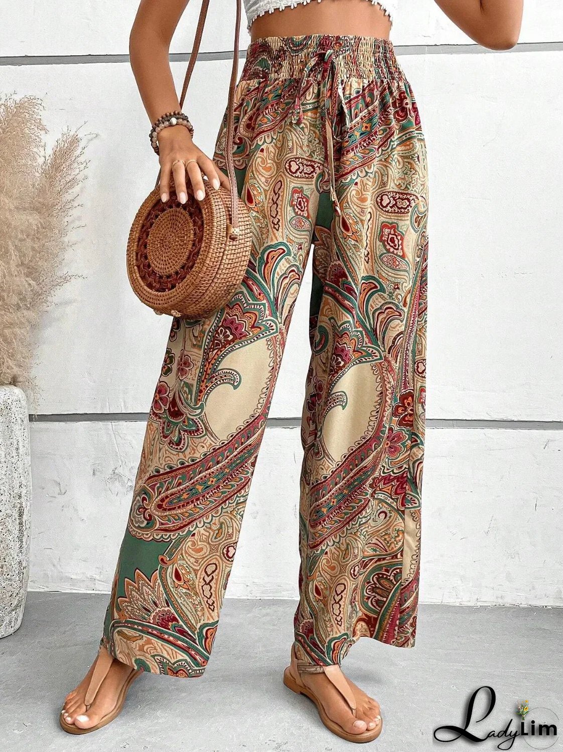 Printed wide-leg trousers