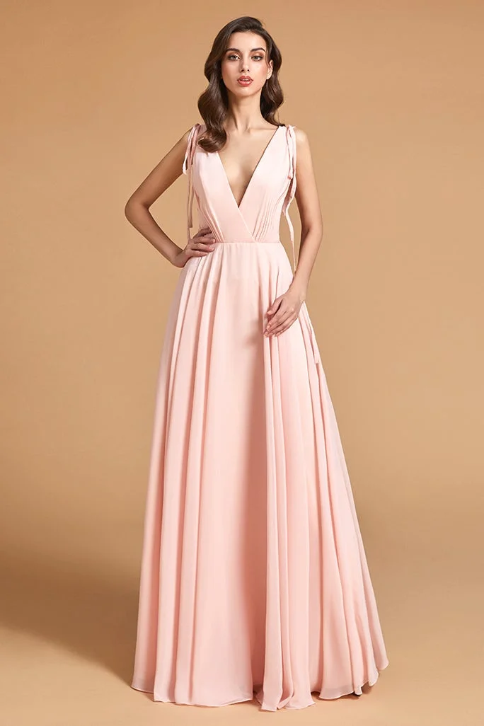 Miabel Pink Backless V-Neck Bridesmaid Dress