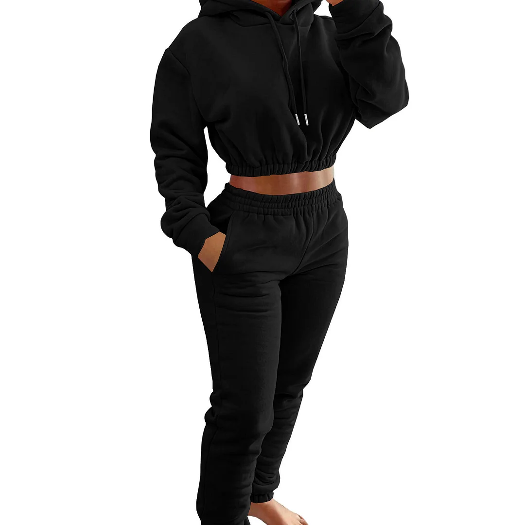 Custom Women's Clothing Fleece Hoodie Jogger Pants Sets Winter Two Piece Outfits Set