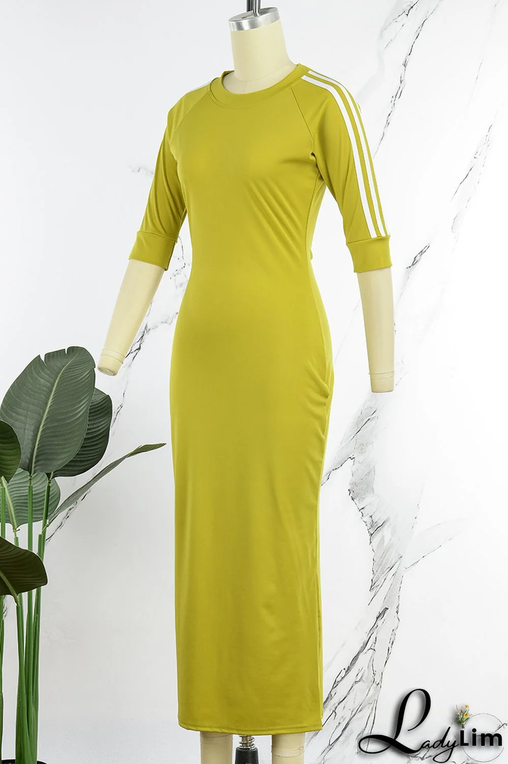 Deep Blue Casual Solid Patchwork O Neck Straight Dresses