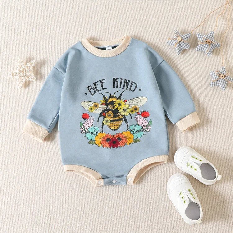 Baby Boy/Girl Bee and Floral Graphics Long Sleeve Bodysuit