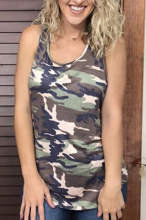 Fashion Kink Loose Camouflage Print Casual Vest