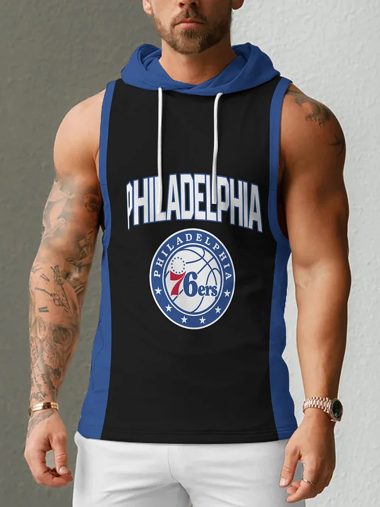 Philadelphia 76ers  Men's Casual Comfy Sleeveless Hooded Tank Top