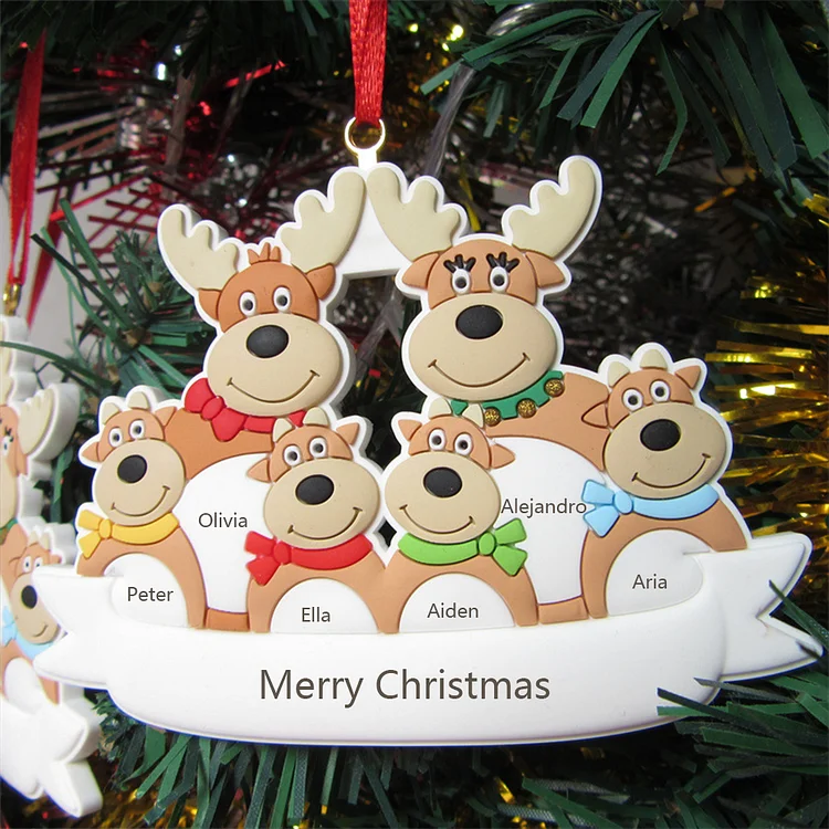 Personalized Reindeers Ornament Custom Family of 6 Christmas Decor