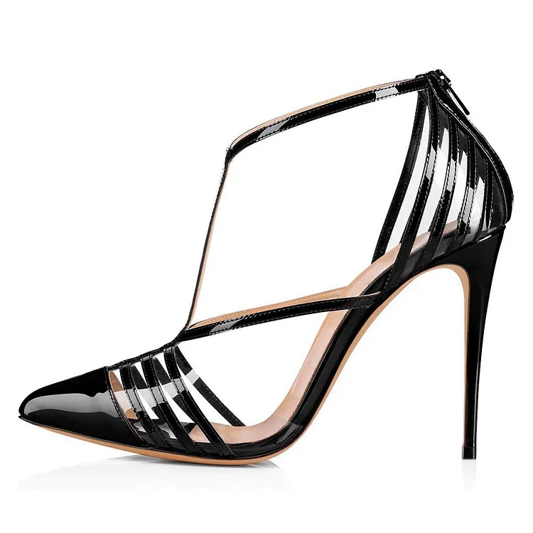 Twin Strap Clear Heels - Black – Dapperfeet