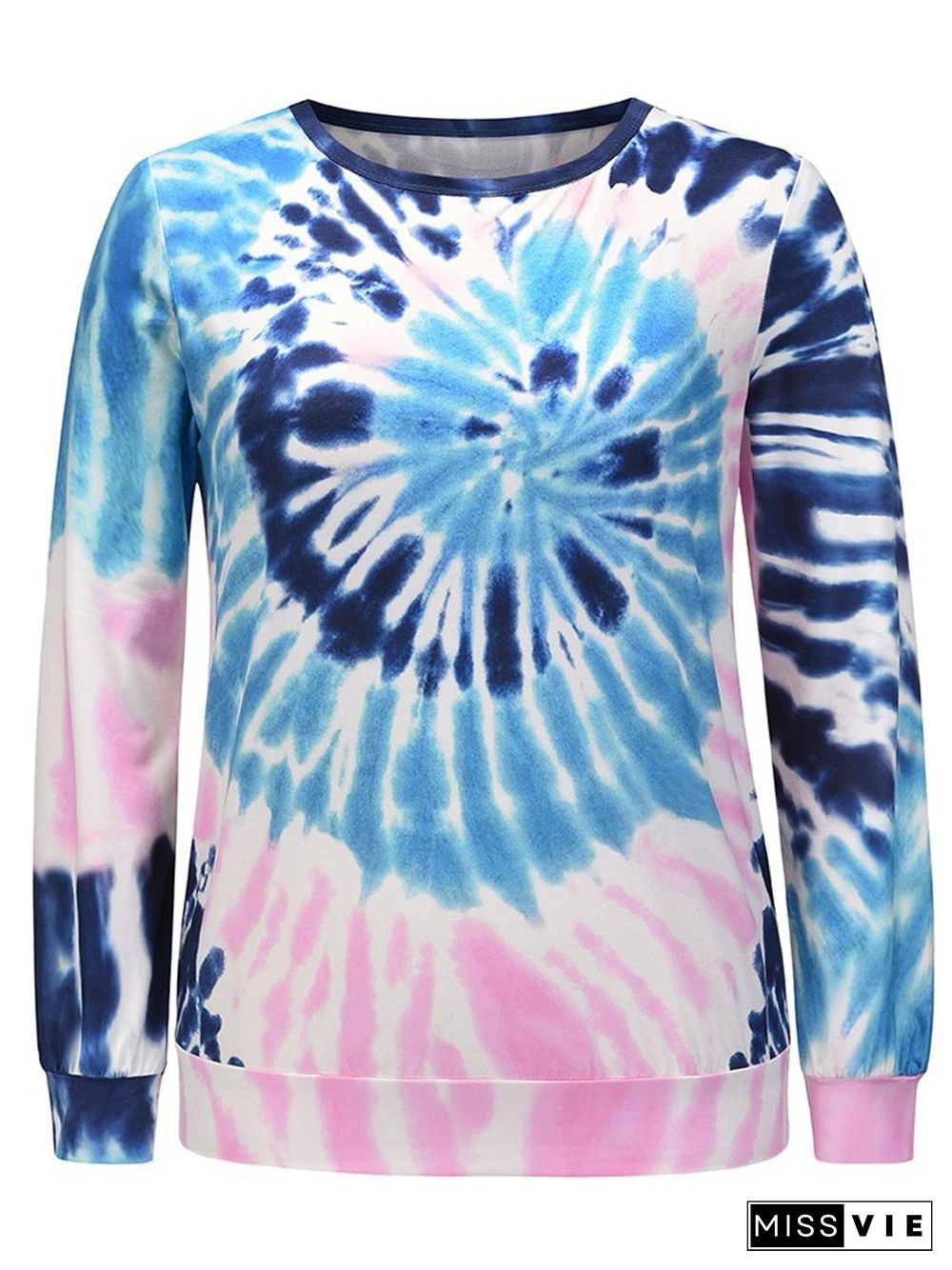 Blue Ombre/Tie-Dye Printed Shift Long Sleeve Casual Shift Tops