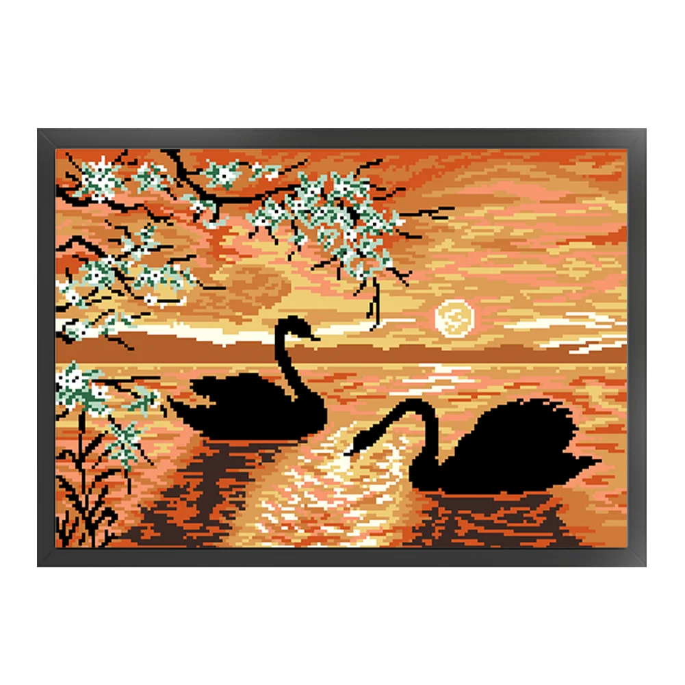 9CT Full Cross Stitch Bead Embroidery - Swan Lake(Canvas|50*36CM)