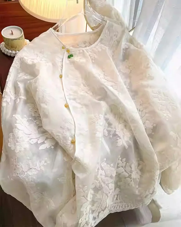 Uveng Uveng Chinese Style Lace Jersey Women's Long-Sleeved Tiansi Famous Literary Temperament Shirt Women 2025 New Women's Clothing