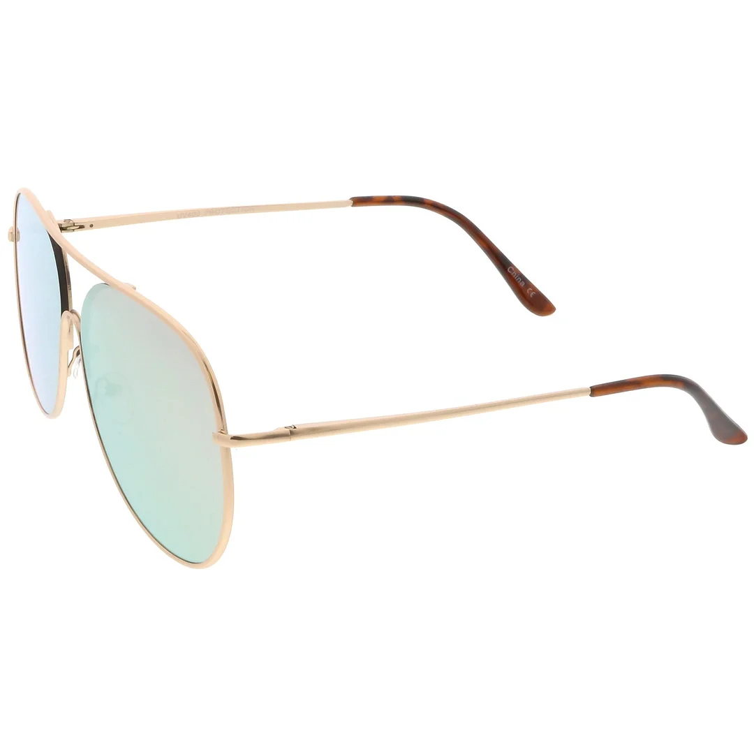 Oversize Metal Aviator glasses Semi Rimless Teardrop Mirrored Flat Lens 62mm