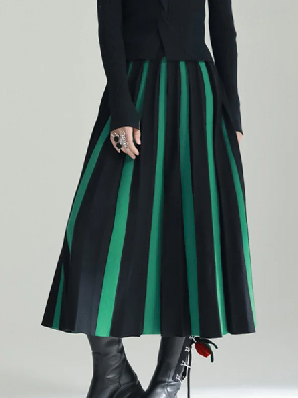 Contrast Color Pleated A-Line Loose Skirts Bottoms
