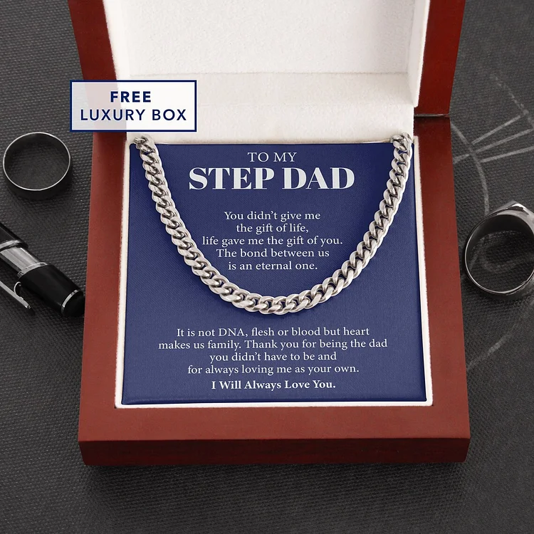 To My Stepdad Cuban Chain Necklace Stainless Steel Necklace Set Father's Day Gifts
