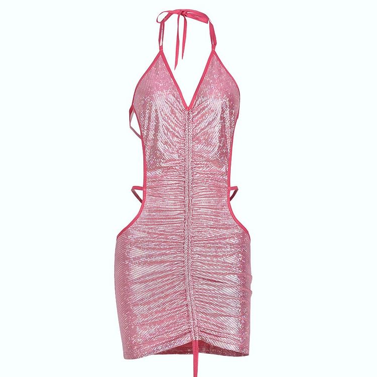 Promsstyle Halter v neck ruched mini dress Prom Dress 2023