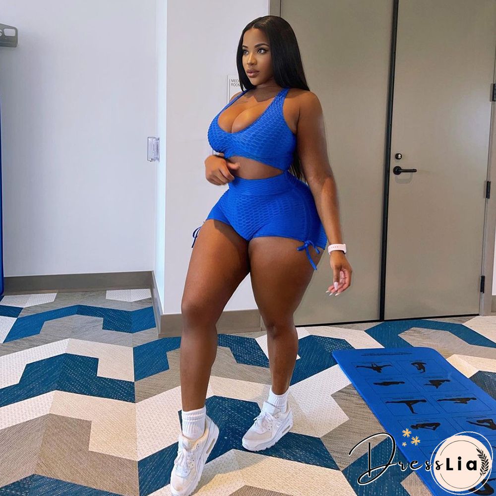 Workout Elastic Tank Crop Tops Biker Shorts Tracksuit