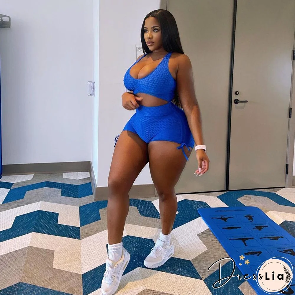 Workout Elastic Tank Crop Tops Biker Shorts Tracksuit