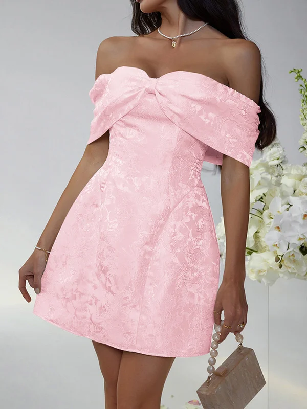 Solid Color High Waisted A-Line Off-The-Shoulder Mini Dresses