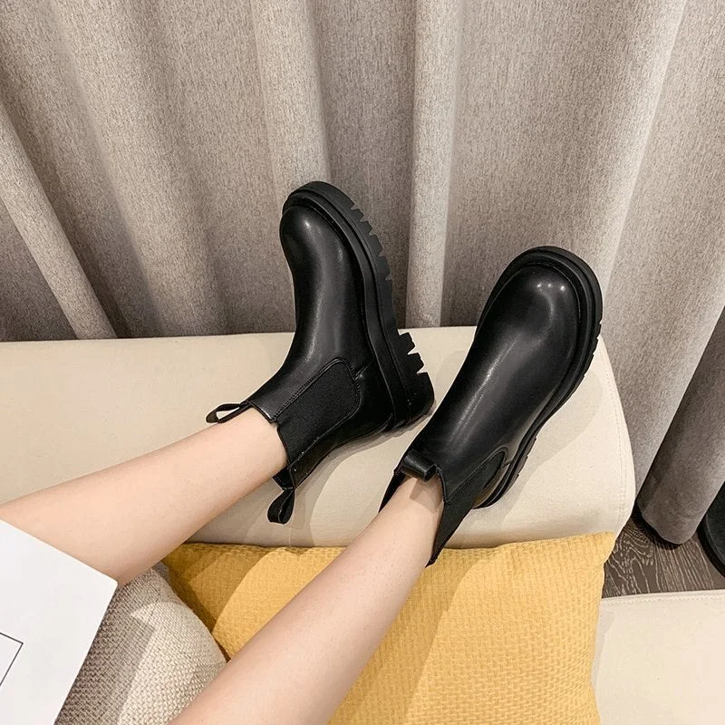 Women Chunky Heel Ankle Boots Women Shoes Autumn Brand Designer Chelsea Boots Female Platform Boots Lasdies Plus Size 35-43