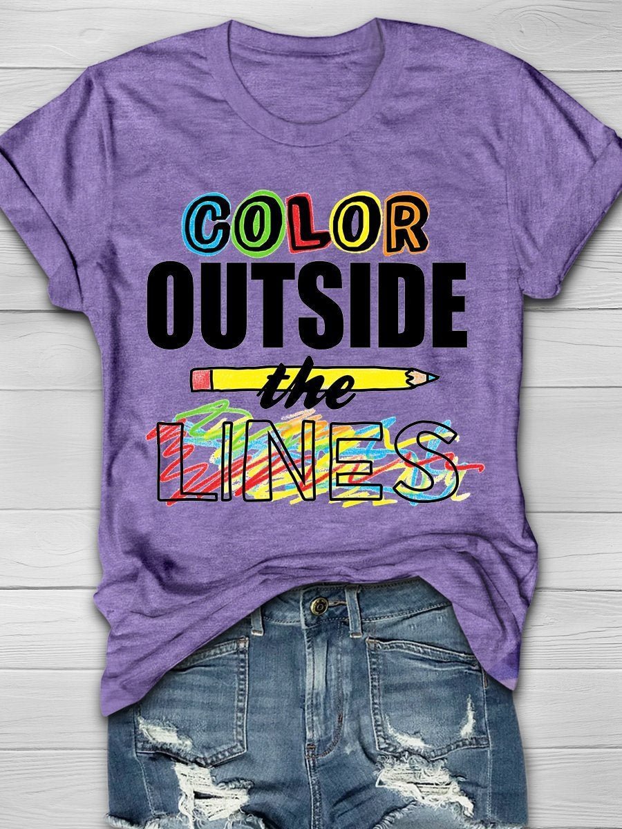 Color Outside The Lines Print Short Sleeve T-shirt