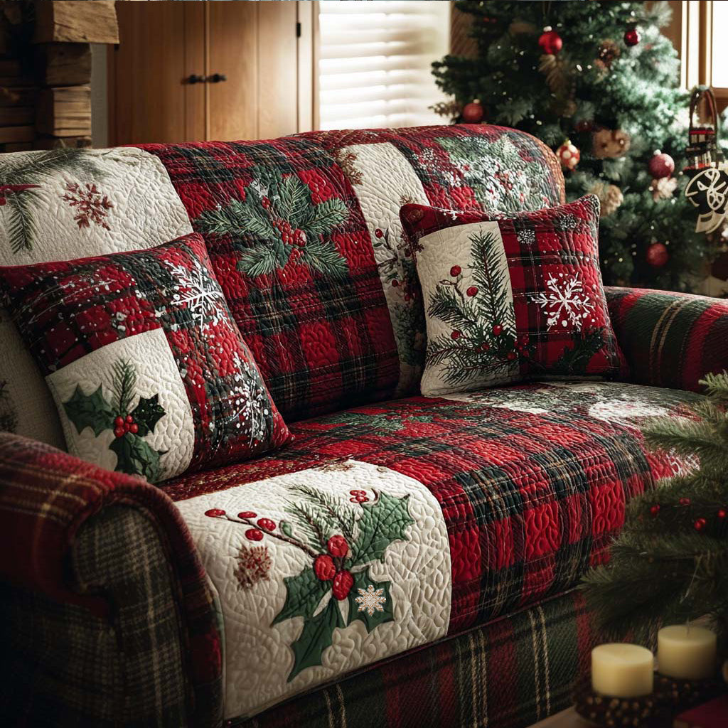 Plaid Flannel Quilted Sofa Cover NCU0NT10942 everthome