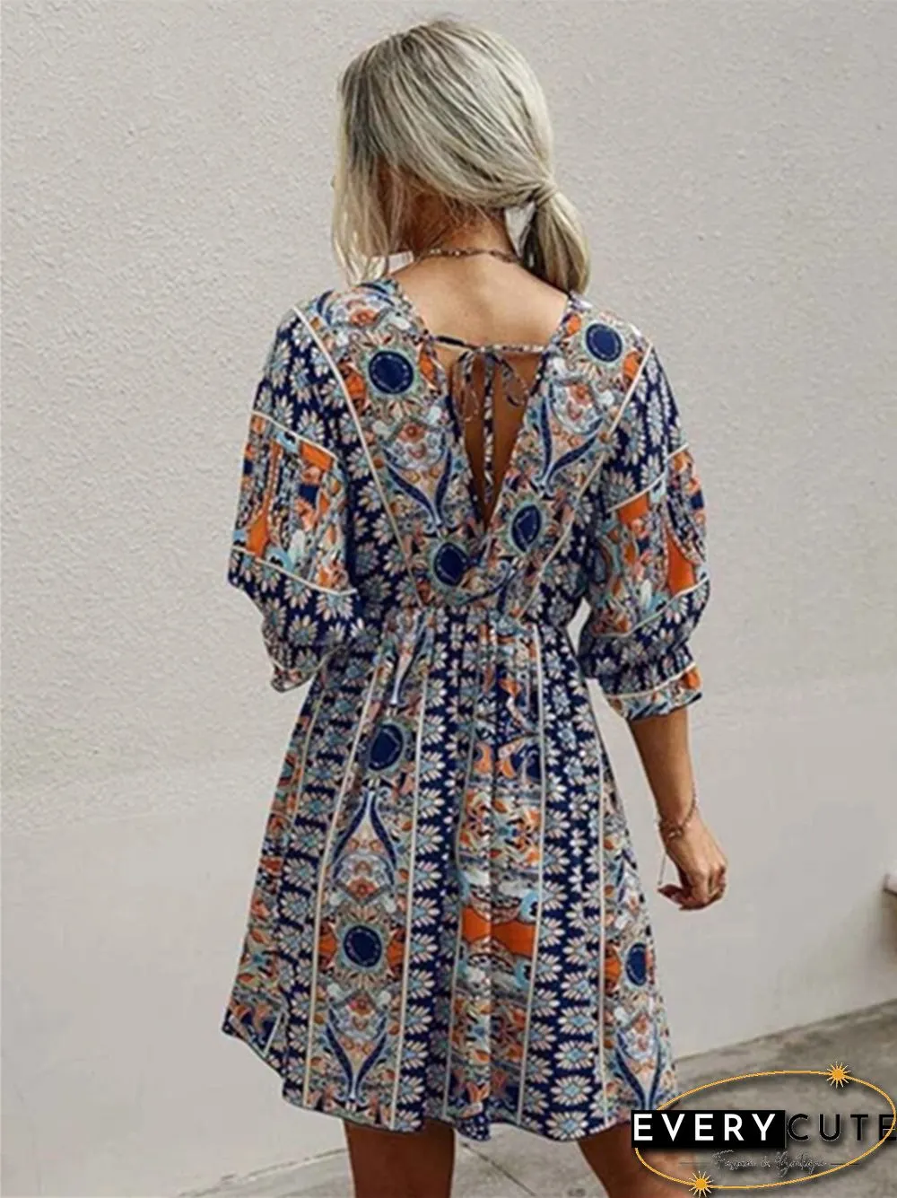 V-neck Waist Print Dress Print Dresses