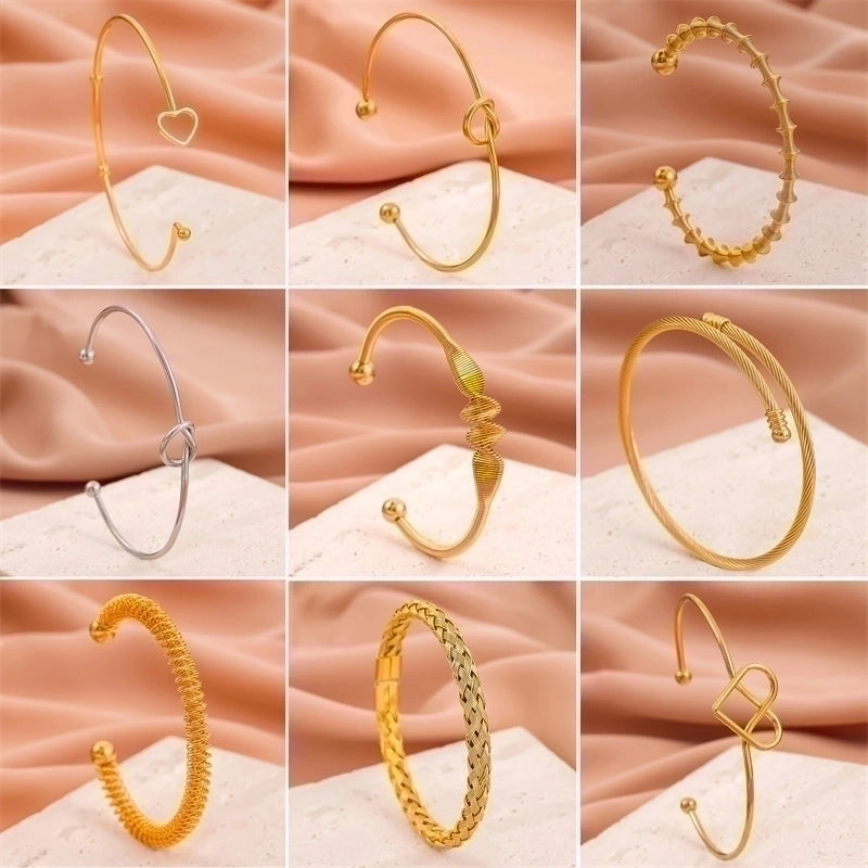 Minimalist Solid Color 201 Stainless Steel 18K Gold Plated Bracelets In Bulk