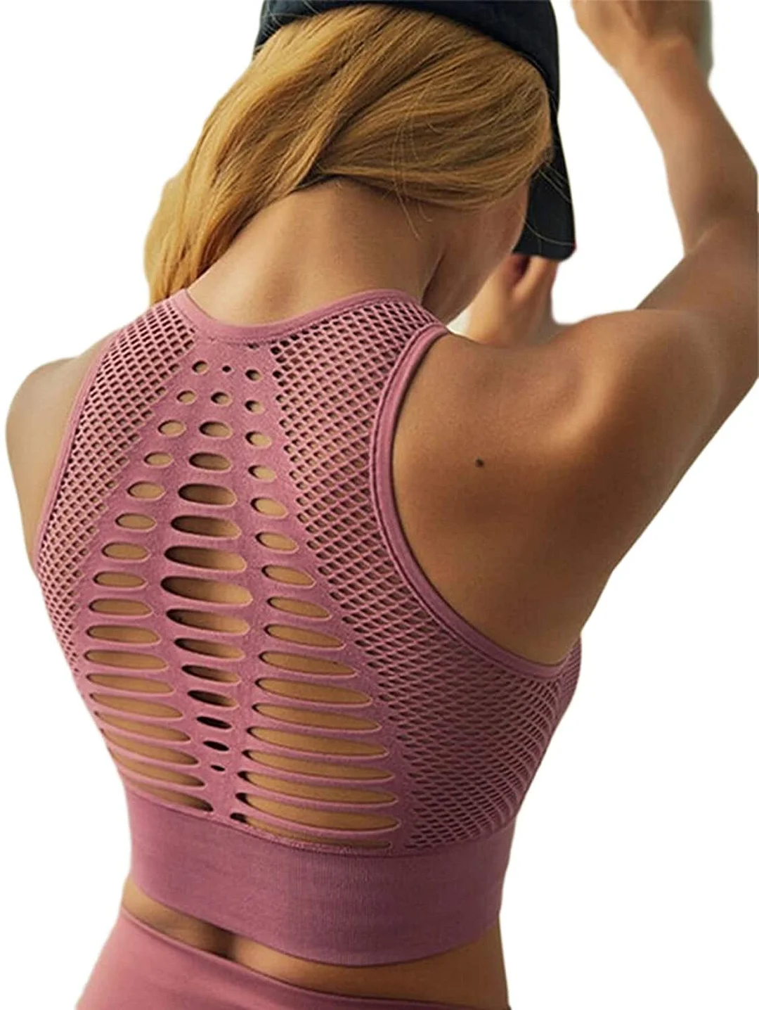 Women Yoga Bra Crop Tops Workout Fitness Activewear Racerback Padded Shirt High Impact Seamless Sports Bra